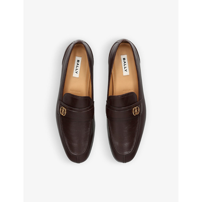 Shop Bally Dark Brown Sadei Gold-tone-hardware Leather Loafers