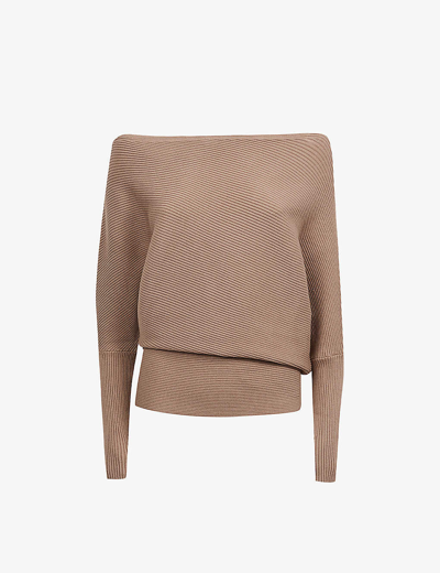 Shop Reiss Womens Camel Lorna Asymmetric-neck Stretch-knit Top