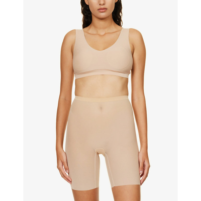 Shop Wolford Semi-sheer High-rise Stretch-tulle Shorts In Brown