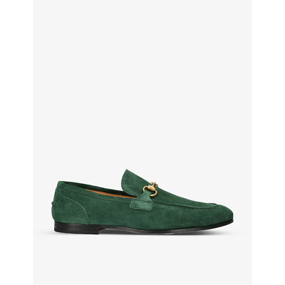 Shop Gucci Jordaan Horsebit-embellished Suede Loafers In Green