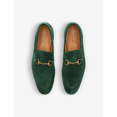 Shop Gucci Jordaan Horsebit-embellished Suede Loafers In Green