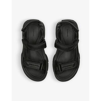 Shop Balenciaga Women's Black Tourist Logo-patch Faux-leather Sandals