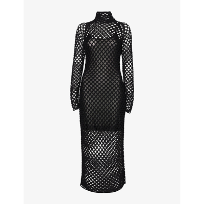 Shop Alaïa Alaia Womens Noir Alaia High-neck Metallic Knitted Maxi Dress