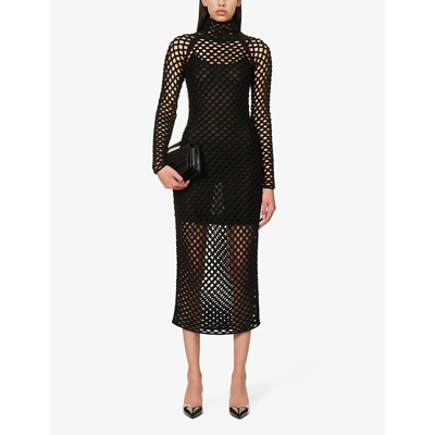 Shop Alaïa Alaia Womens Noir Alaia High-neck Metallic Knitted Maxi Dress