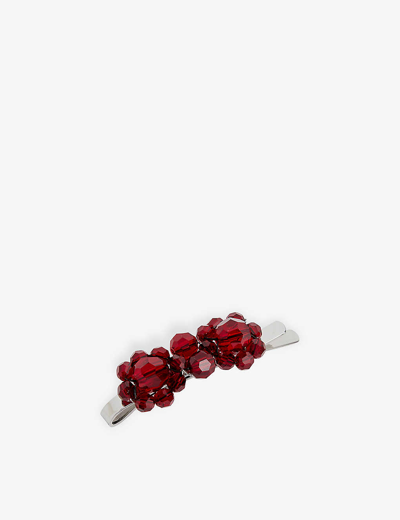 Shop Simone Rocha Women's Blood Red Mini Floral-embellished Crystal And Brass Hairclip