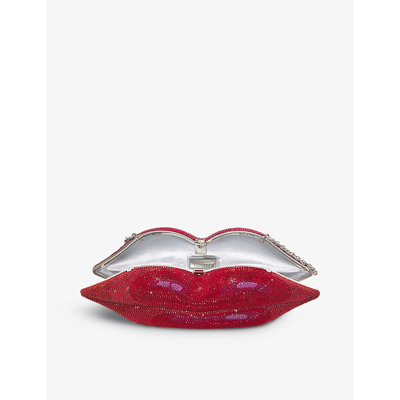 Shop Judith Leiber Hot Lips Crystal-embellished Brass Clutch Bag In Red