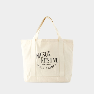 Shop Maison Kitsuné Palais Royal Tote Bag - Maison Kitsune - Cotton - Beige