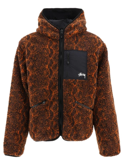 Shop Stussy Stüssy "snake Jacquard" Fleece Jacket In Brown