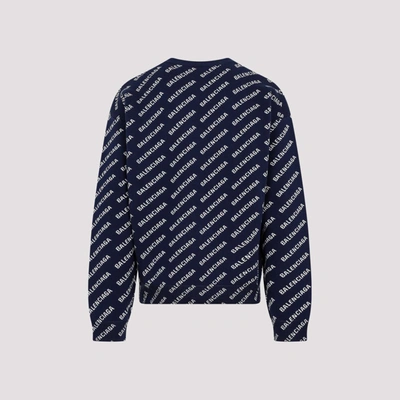 Shop Balenciaga All-over Crewneck Cotton Sweater In Blue