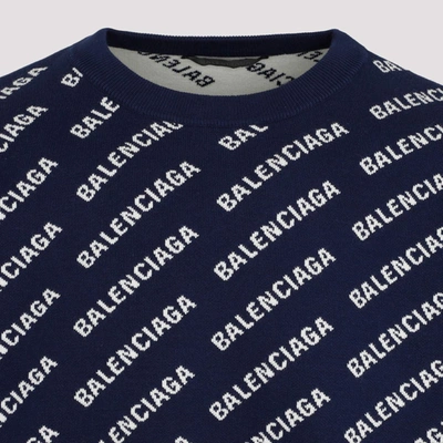 Shop Balenciaga All-over Crewneck Cotton Sweater In Blue
