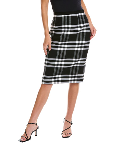 Shop Oscar De La Renta Large Check Wool-blend Pencil Skirt In Black