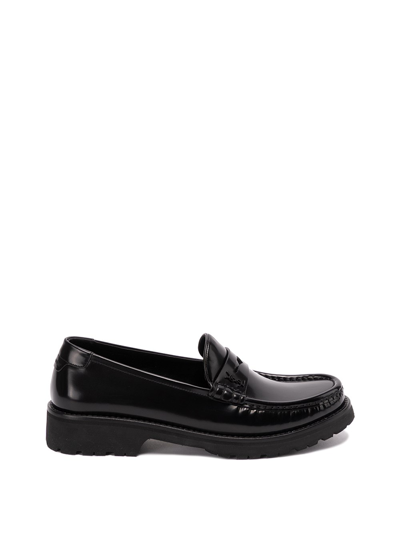 Shop Saint Laurent Leather Loafers In Black  