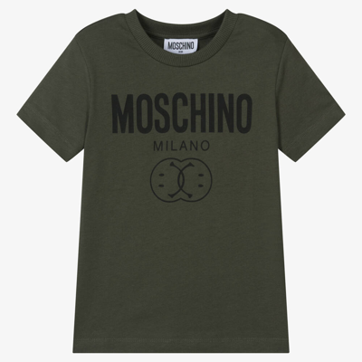 Shop Moschino Kid-teen Green Cotton Double Smiley T-shirt