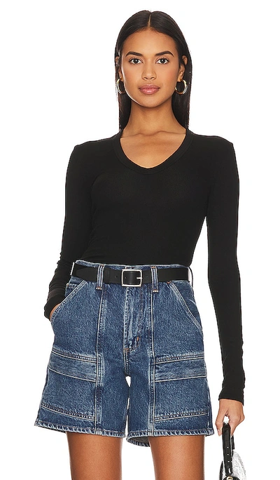 Shop Enza Costa Rib Bold Long Sleeve U Top In Black