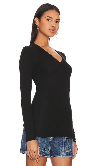 Enza Costa Rib Bold Long Sleeve U Top In Black