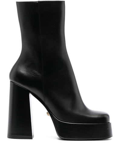 Shop Versace Medusa Aevitas Leather Platform Boots In Black