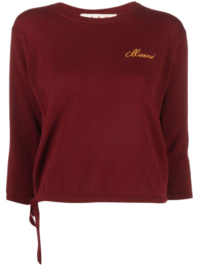 Marni Logo-embroidered Cashmere Jumper In Rot | ModeSens