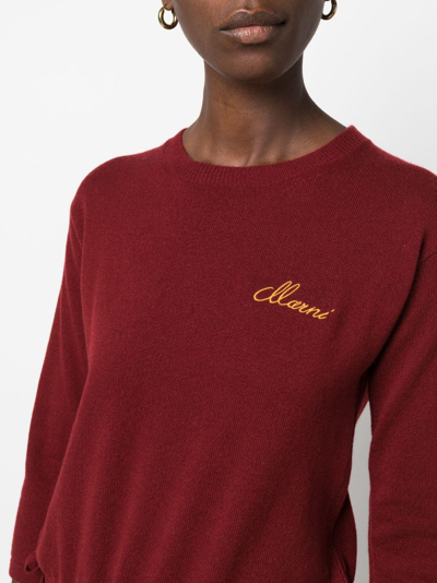 Shop Marni Logo-embroidered Cashmere Jumper In Red