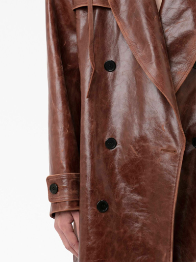 Shop Jw Anderson Hooded Leather Trench Coat In Brown