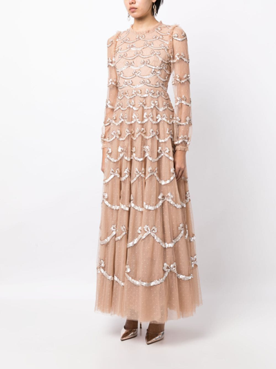 Shop Needle & Thread Sequin-embellished Semi-sheer Maxi Dress In Neutrals