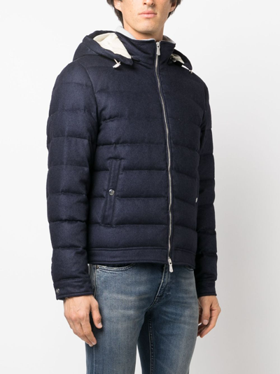 Shop Eleventy Hooded Zip-up Padded Jacket In Blue