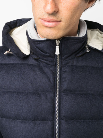 Shop Eleventy Hooded Zip-up Padded Jacket In Blue