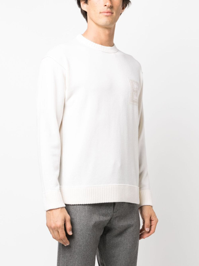 Shop Eleventy Intarsia-knit Logo Wool Jumper In Neutrals