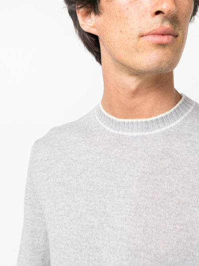 Shop Eleventy Striped-edge Wool Jumper In Grey