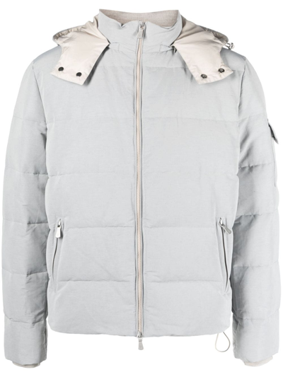 Shop Eleventy Hooded Zip-up Padded Jacket In Grey