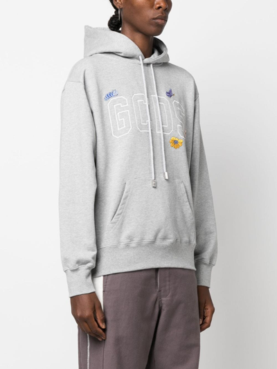 Shop Gcds Logo-embroidered Cotton Hoodie In Grey