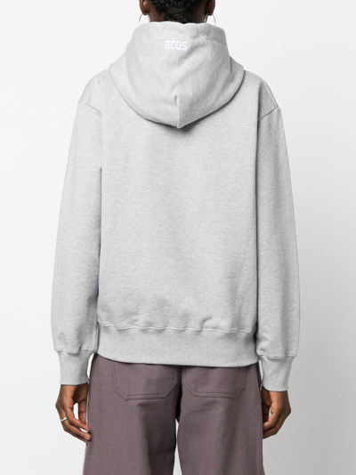 Shop Gcds Logo-embroidered Cotton Hoodie In Grey