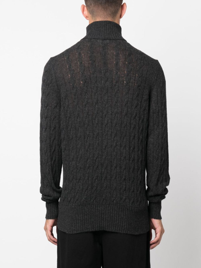 Shop Etro Roll-neck Cashmere Cable-knit Jumper In Grey
