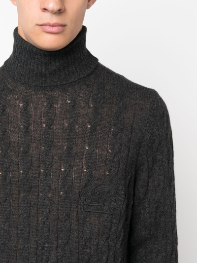 Shop Etro Roll-neck Cashmere Cable-knit Jumper In Grey