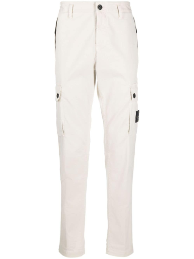 Shop Stone Island Compass-patch Slim Cargo Trousers In Neutrals