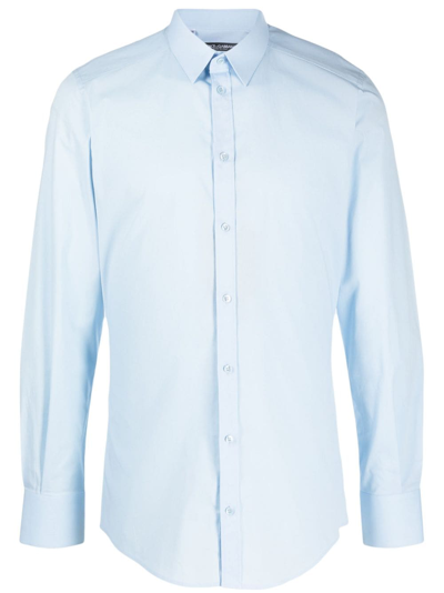 Shop Dolce & Gabbana Long-sleeved Buttoned Shirt In Blue