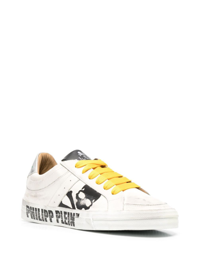 Philipp Plein Retrokickz Tm Leather Sneakers In White