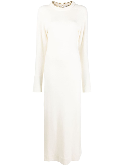 Shop Paco Rabanne Knitted Long-sleeve Long Dress In Neutrals