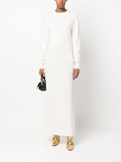 Shop Rabanne Knitted Long-sleeve Long Dress In Neutrals