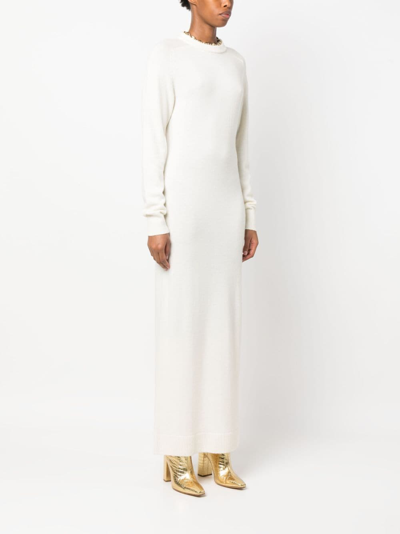 Shop Paco Rabanne Knitted Long-sleeve Long Dress In Neutrals