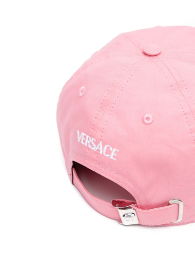 Shop Versace Embroidered-logo Cotton Cap In Pink