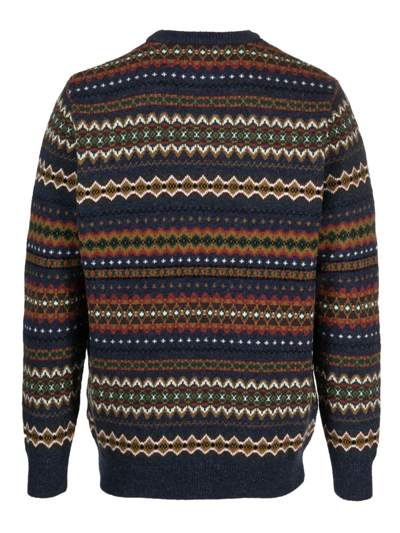 Barbour Graphic Print Crew Neck Wool Sweater In Blue
