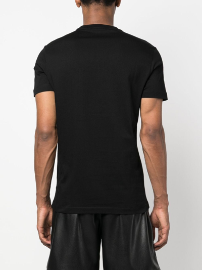 Versace Black Crewneck T-shirt With Contrasting Logo Lettering Print In Cotton