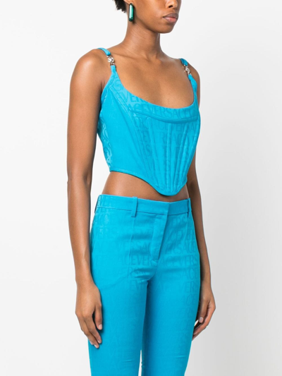 Shop Versace Allover Corset Top In Blue