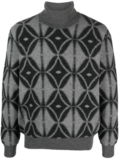 Shop Etro Pattern-intarsia Roll-neck Jumper In Grey