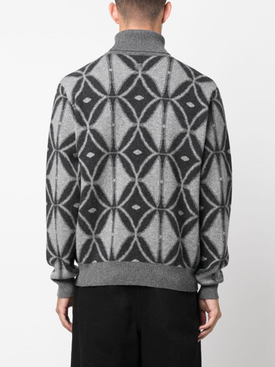 Shop Etro Pattern-intarsia Roll-neck Jumper In Grey