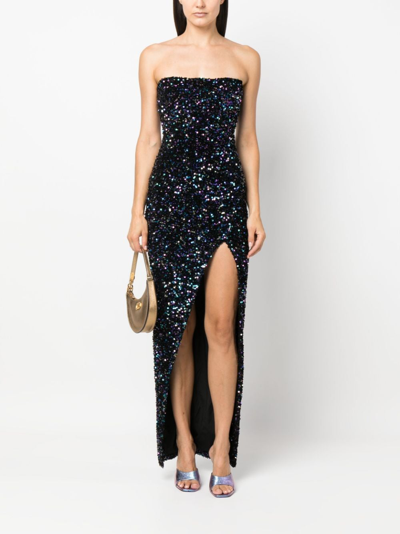 Shop Balmain Sequinned Strapless Gown In Black