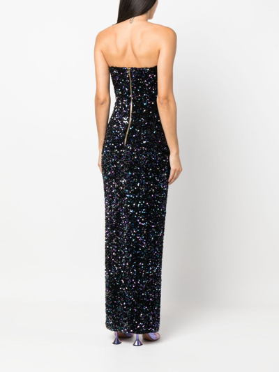 Shop Balmain Sequinned Strapless Gown In Black