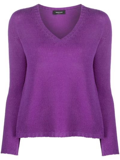 Shop Fabiana Filippi V-neck Cashmere Knitted Top In Purple