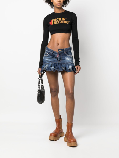 Shop Dsquared2 Distressed-effect Pleated Denim Skirt In Blue
