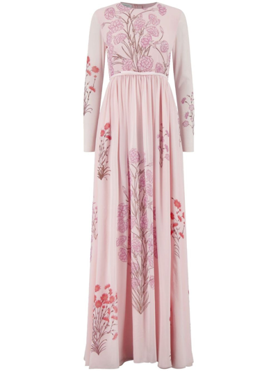 Shop Giambattista Valli Mini Carnation Bouquets-print Silk Dress In Pink